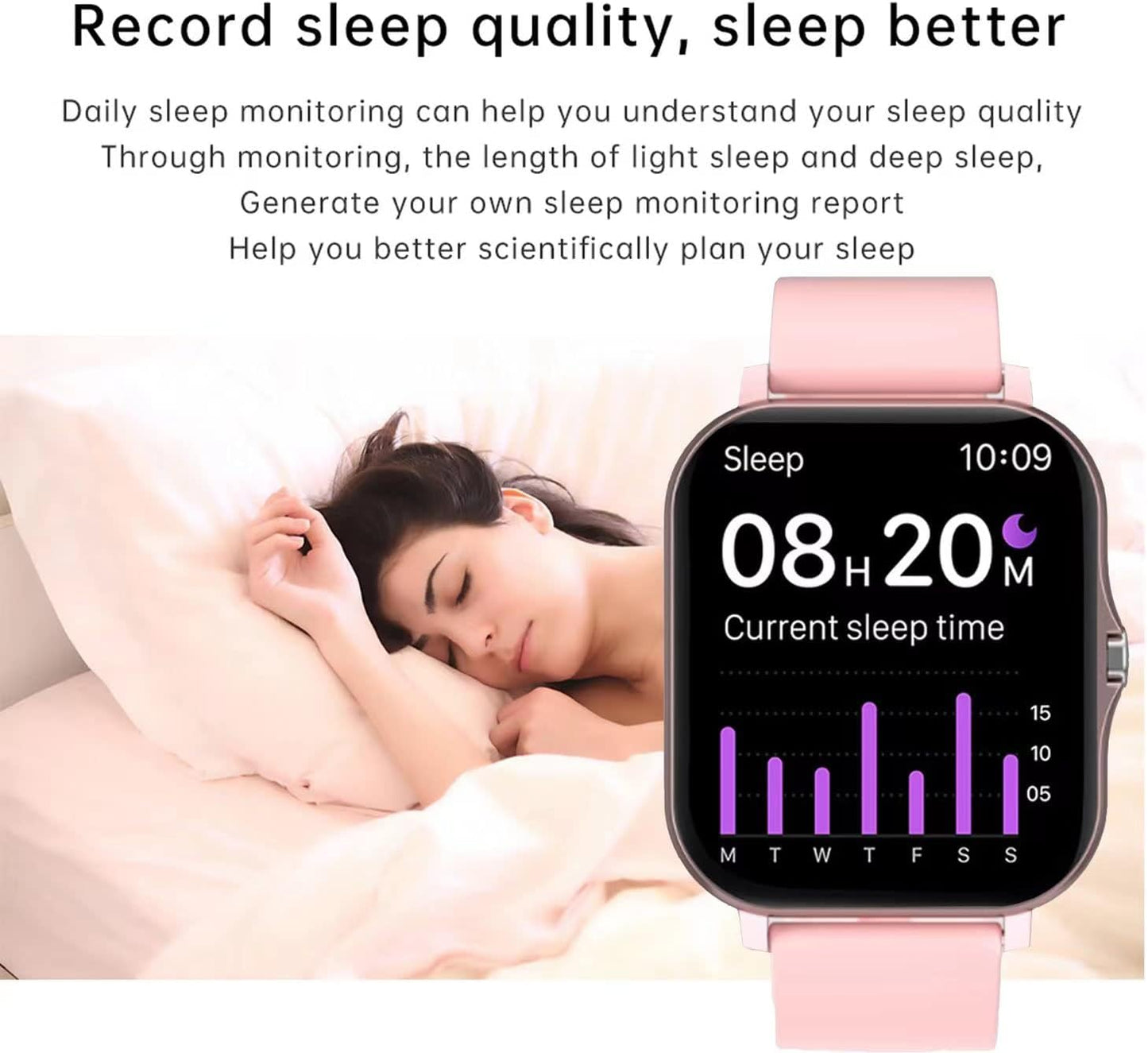 Stylish Smart Fitness Tracker Watch - IP68, Heart Rate & Sleep Monitoring, 8 Sports Modes, Breath Training, Weather Updates - 1.69" Display for Men & Women (Rose Gold)