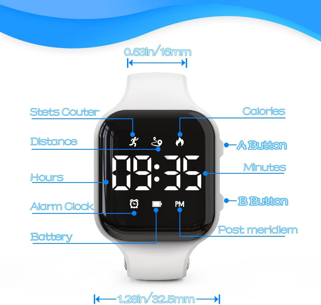 Multifunctional LED Digital Pedometer Watch for Kids with Stopwatch, Alarm, and Calorie Tracker