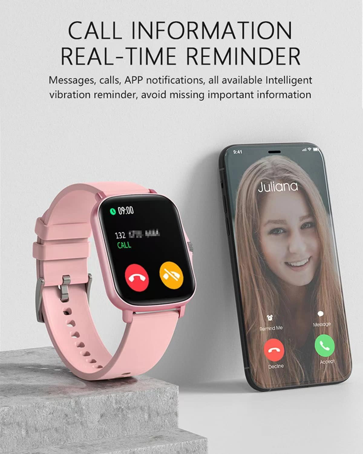 Stylish Smart Fitness Tracker Watch - IP68, Heart Rate & Sleep Monitoring, 8 Sports Modes, Breath Training, Weather Updates - 1.69" Display for Men & Women (Rose Gold)