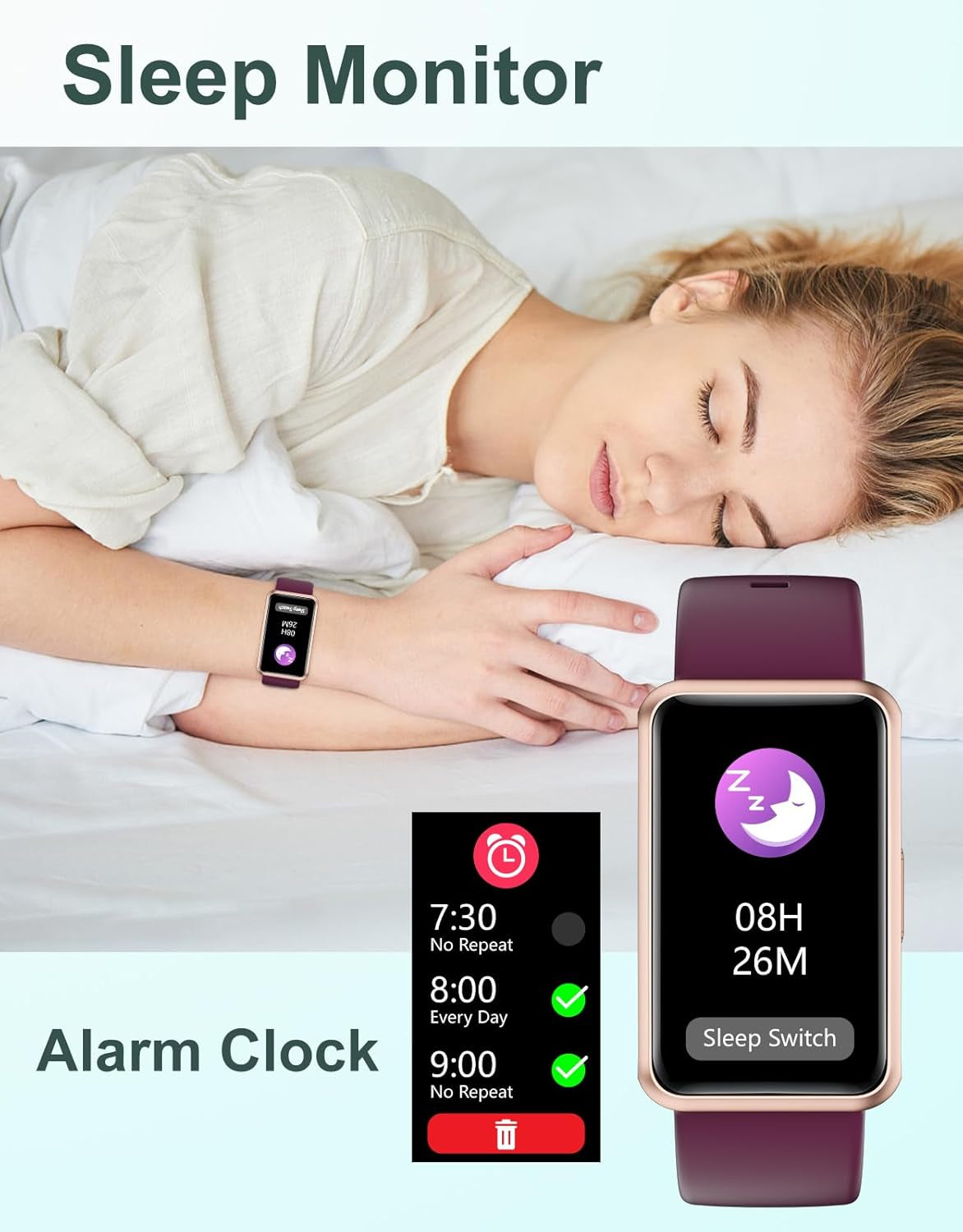 Ultimate Fitness Tracker - No Bluetooth or App Required, Waterproof Smart Watch for Men & Women with Full Touch Screen, Steps & Calories Counter, Sleep Tracker & Alarm Clock - Stylish Purple Design