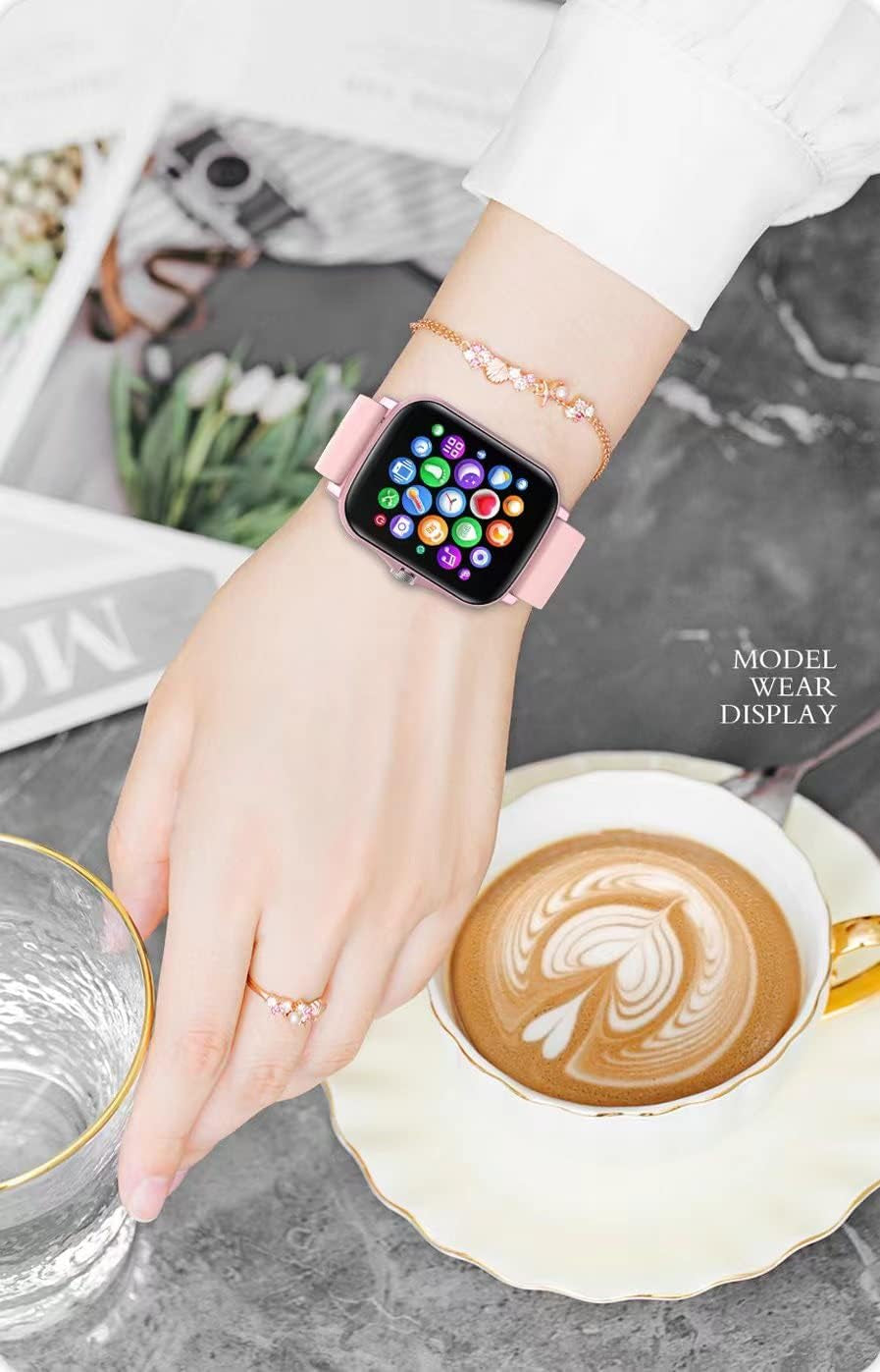 Stylish Smart Fitness Tracker Watch - IP68, Heart Rate & Sleep Monitoring, 8 Sports Modes, Breath Training, Weather Updates - 1.69" Display for Men & Women (Rose Gold)