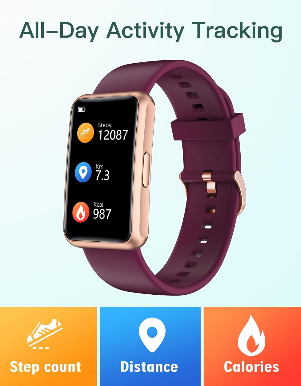 Ultimate Fitness Tracker - No Bluetooth or App Required, Waterproof Smart Watch for Men & Women with Full Touch Screen, Steps & Calories Counter, Sleep Tracker & Alarm Clock - Stylish Purple Design