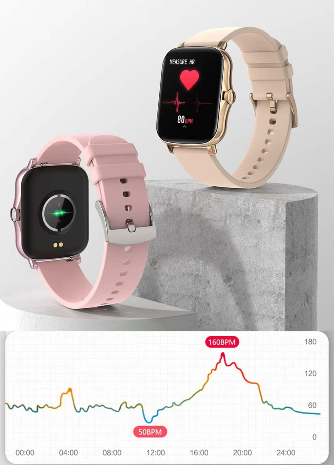 Stylish Smart Fitness Tracker Watch - IP68, Heart Rate & Sleep Monitoring, 8 Sports Modes, Breath Training, Weather Updates - 1.69" Display for Men & Women (Rose Gold)