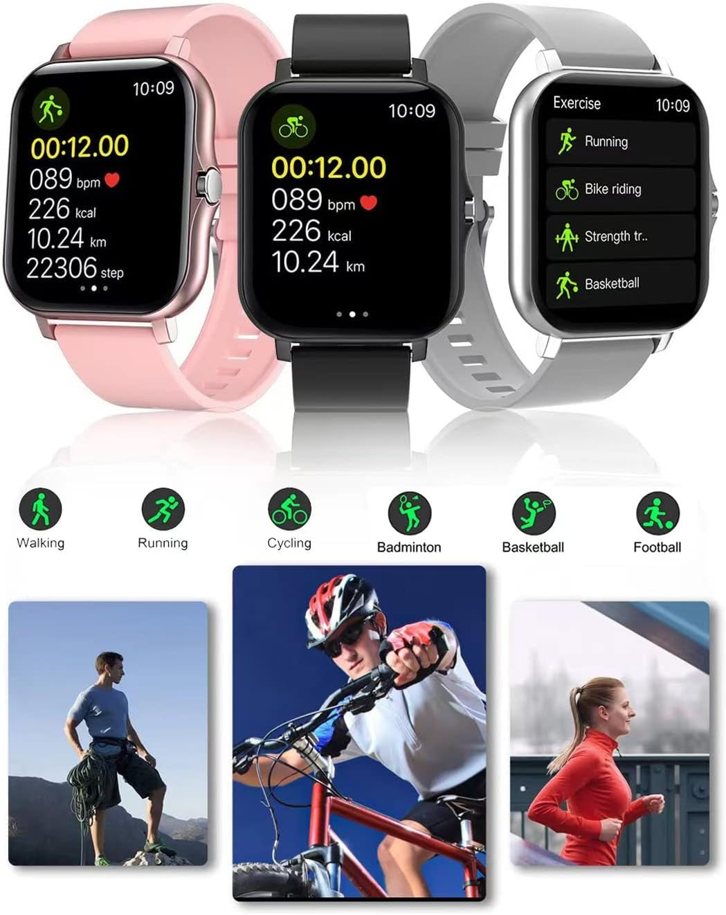 Stylish Smart Fitness Tracker Watch - IP68, Heart Rate & Sleep Monitoring, 8 Sports Modes, Breath Training, Weather Updates - 1.69" Display for Men & Women (Rose Gold)